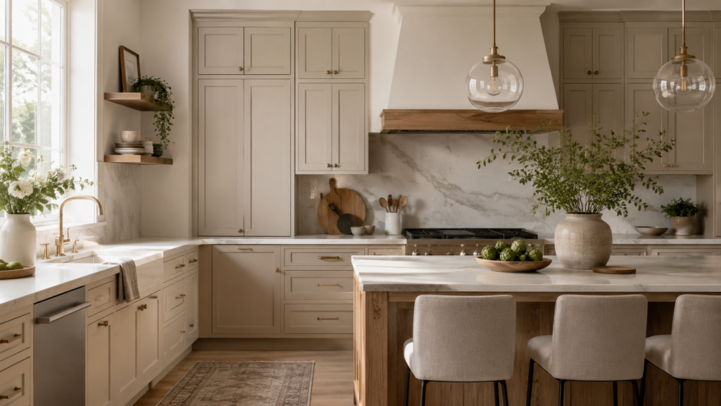 Warm natural over stark white cabinet
