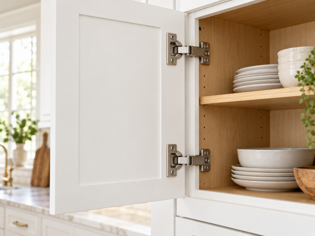 elegant cabinet hinges and warm kitchen storage
